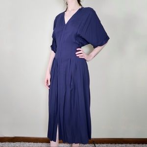 H&M Navy Blue Kimono Robe Dress, Waist Tie & Button Up, size 4
